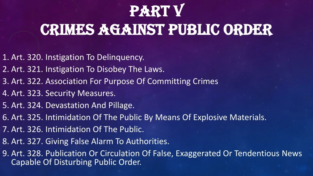 part v crimes against public order