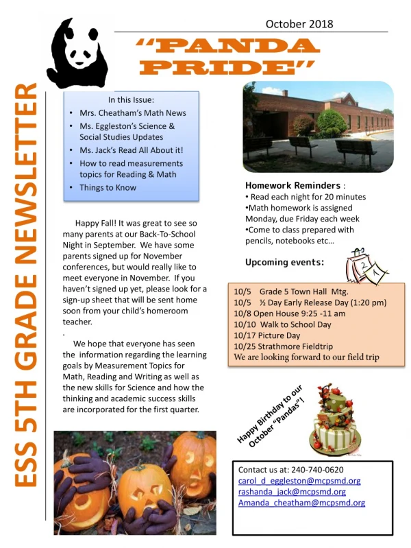 ESS 5TH GRADE NEWSLETTER