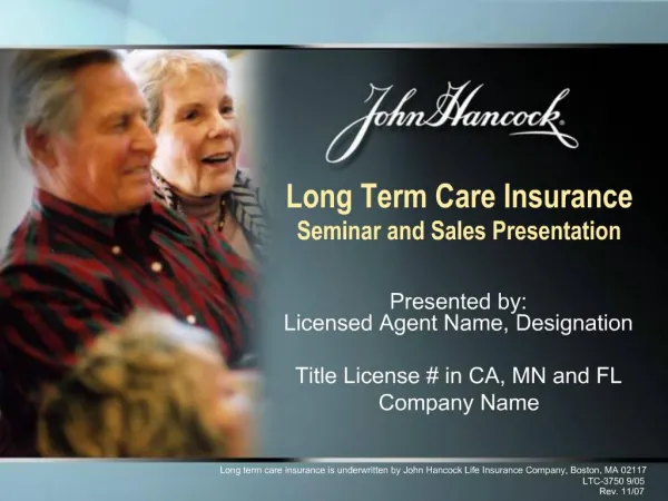 Long Term Care Insurance Seminar and Sales Presentation