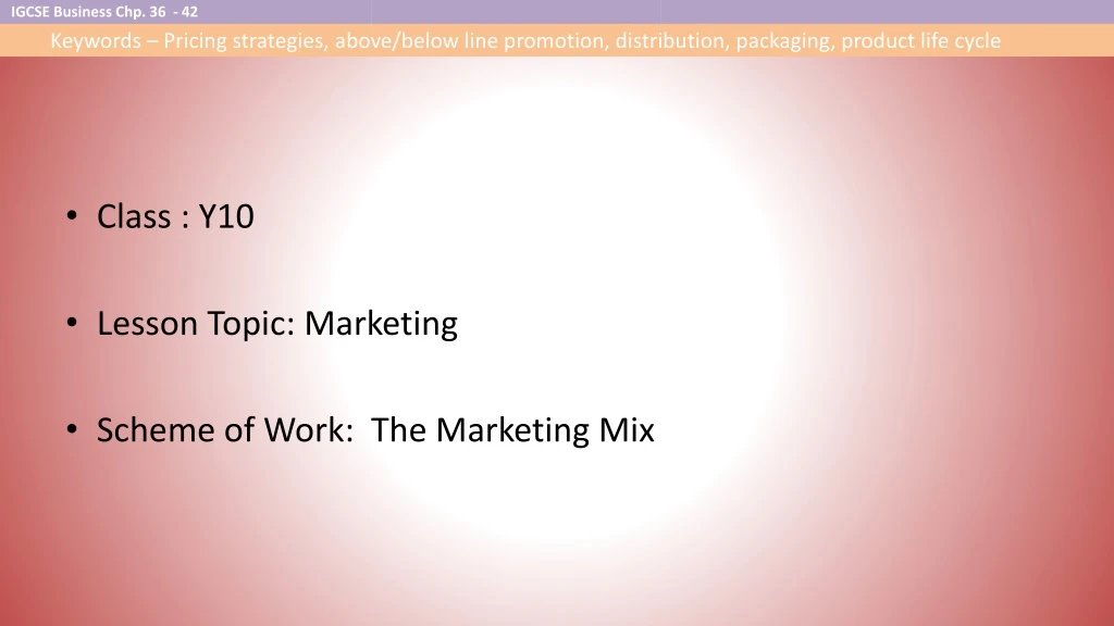 class y10 lesson topic marketing scheme of work