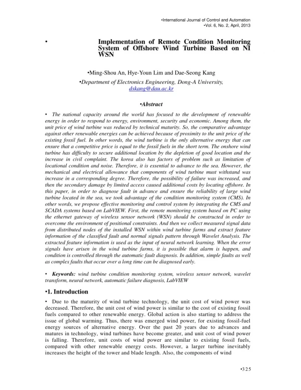 International Journal of Control and Automation Vol. 6, No. 2, April, 2013