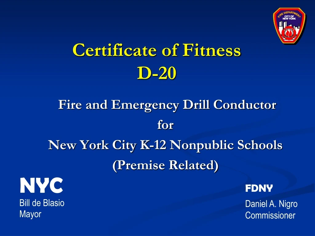 certificate of fitness d 20