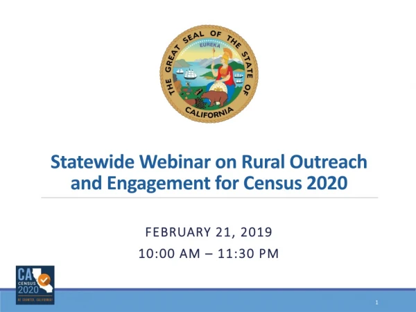 Statewide Webinar on Rural Outreach and Engagement for Census 2020