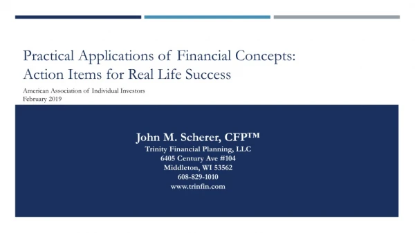 Practical Applications of Financial Concepts: Action Items for Real Life Success