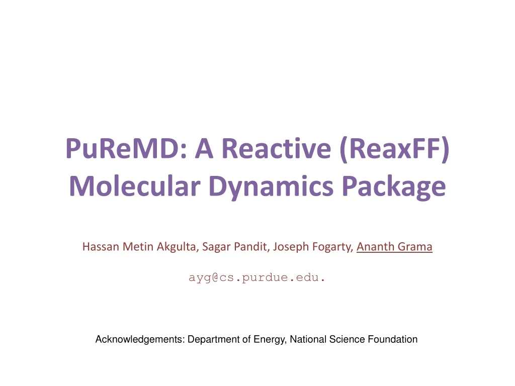 puremd a reactive reaxff molecular dynamics
