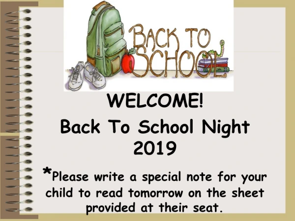 WELCOME! Back To School Night 2019