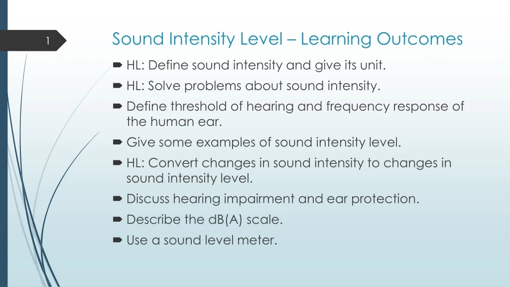 sound intensity level learning outcomes