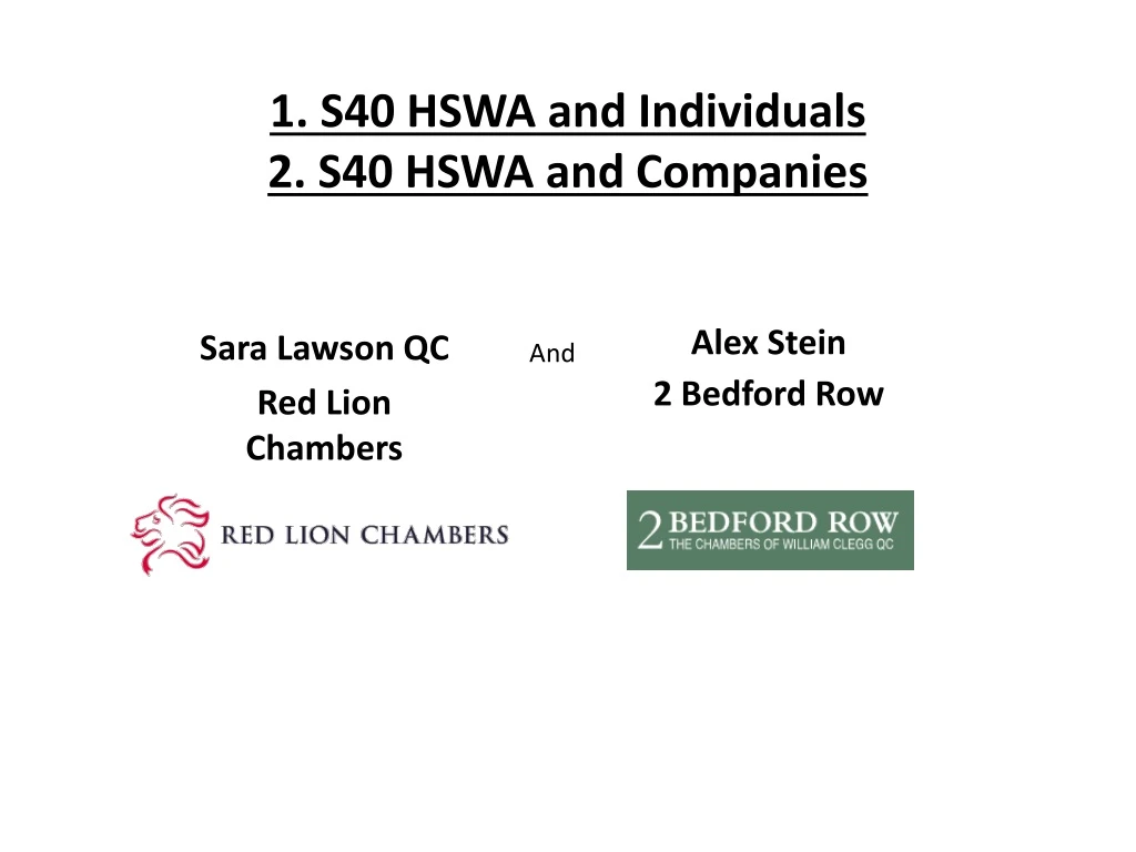1 s40 hswa and individuals 2 s40 hswa and companies
