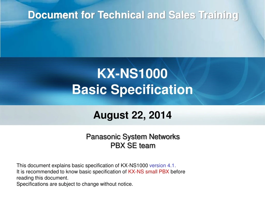 document for technical and sales training