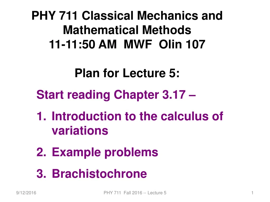 phy 7 11 classical mechanics and mathematical