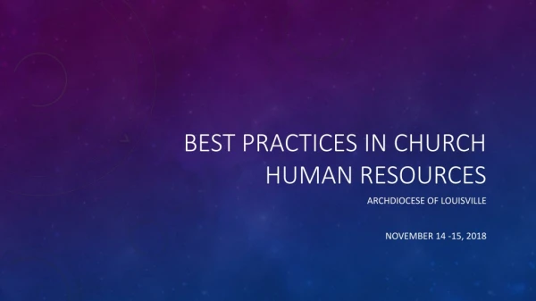 BEST PRACTICES IN CHURCH HUMAN RESOURCES