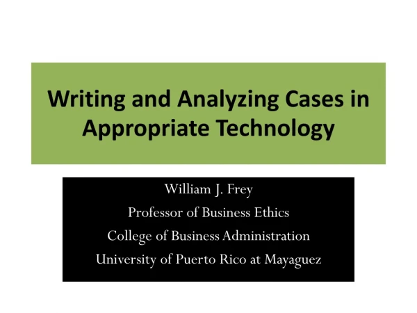 Writing and Analyzing Cases in Appropriate Technology