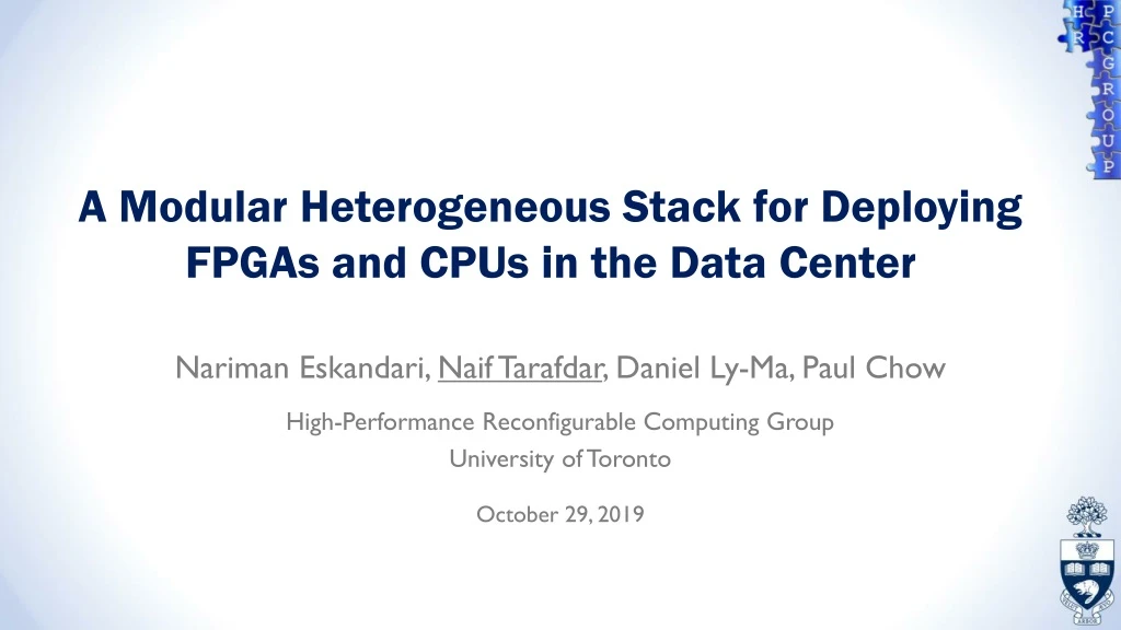 a modular heterogeneous stack for deploying fpgas and cpus in the data center