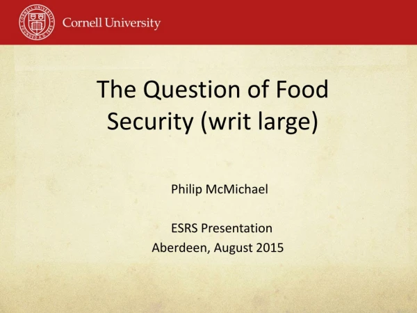 The Question of Food Security (writ large)
