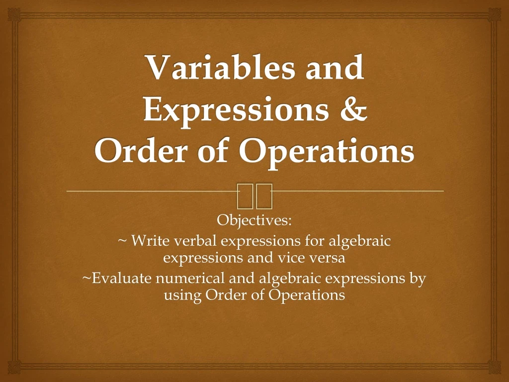 variables and expressions order of operations