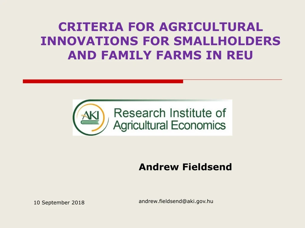 criteria for agricultural innovations
