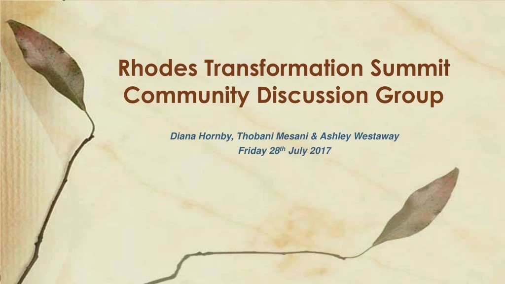rhodes transformation summit community discussion group