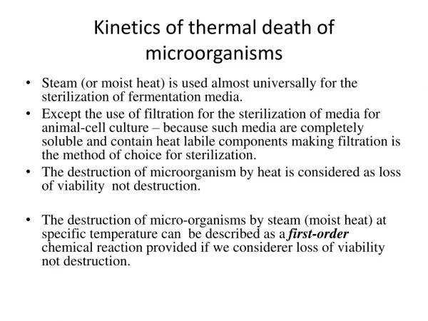 Kinetics of thermal death of microorganisms