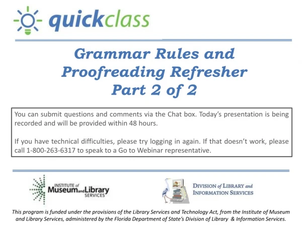 Grammar Rules and Proofreading Refresher Part 2 of 2
