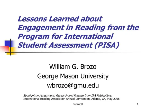 Lessons Learned about Engagement in Reading from the Program for International Student Assessment PISA