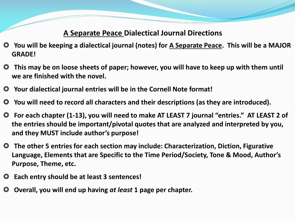 a separate peace dialectical journal directions