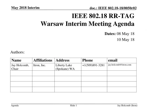 IEEE 802.18 RR-TAG Warsaw Interim Meeting Agenda