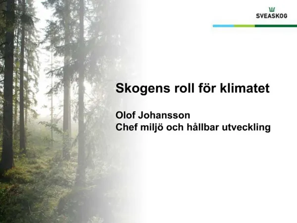 Skogens roll f r klimatet Olof Johansson Chef milj och h llbar utveckling