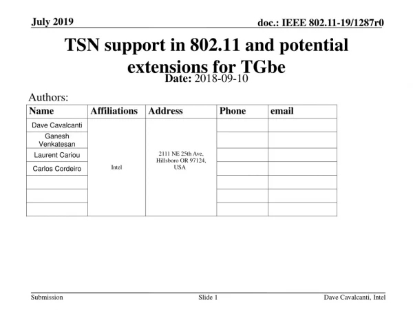 TSN support in 802.11 and potential extensions for TGbe