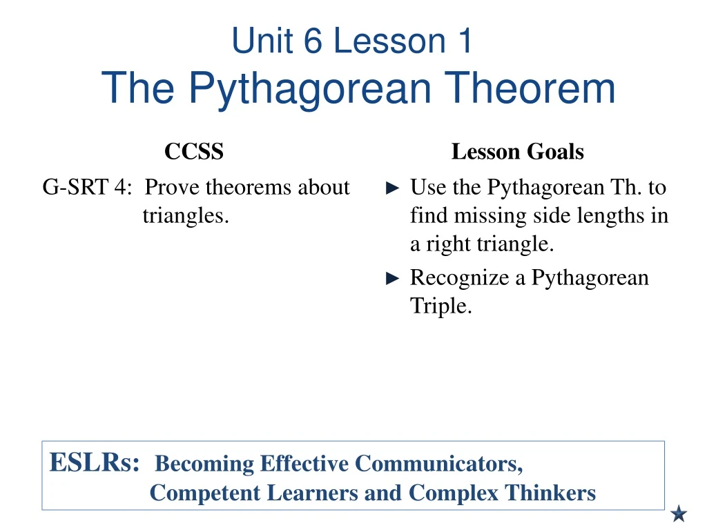 unit 6 lesson 1 the pythagorean theorem