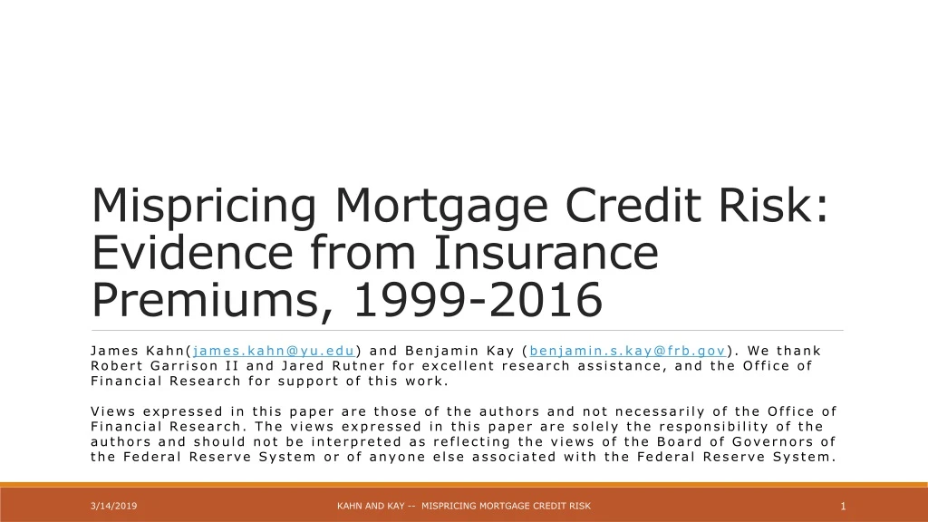 mispricing mortgage credit risk evidence from insurance premiums 1999 2016