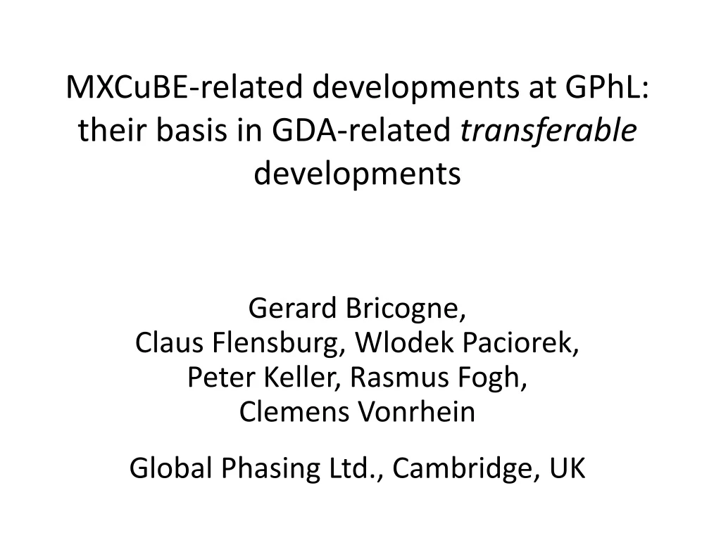 mxcube related developments at gphl their basis in gda related transferable developments