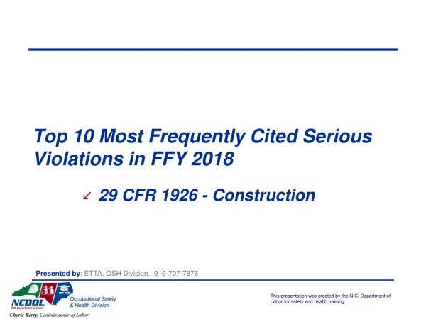 Top 10 Most Frequently Cited Serious Violations in FFY 2018