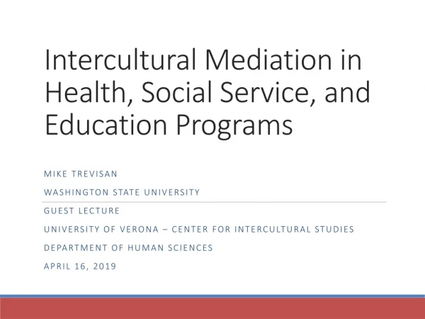 Intercultural Mediation in Health, Social Service, and Education Programs