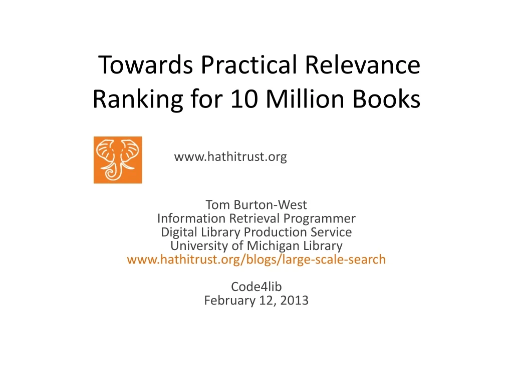 towards practical relevance ranking for 10 million books