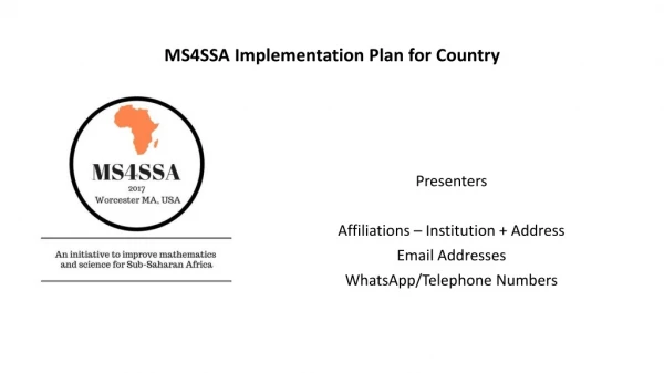MS4SSA Implementation Plan for Country