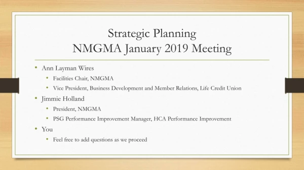Strategic Planning NMGMA January 2019 Meeting