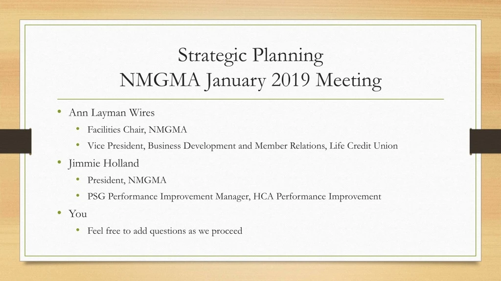 strategic planning nmgma january 2019 meeting