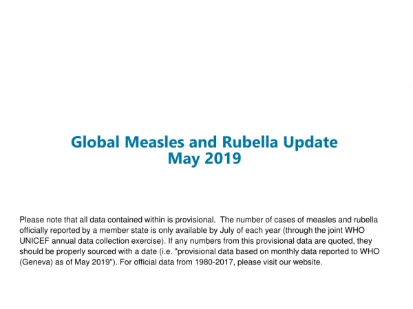 Global Measles and Rubella Update
May 2019