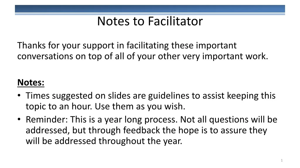 notes to facilitator