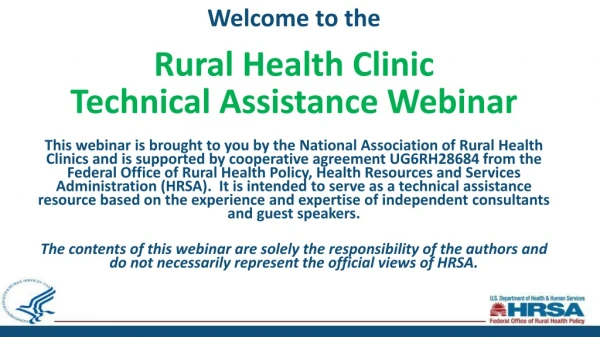 Welcome to the Rural Health Clinic Technical Assistance Webinar