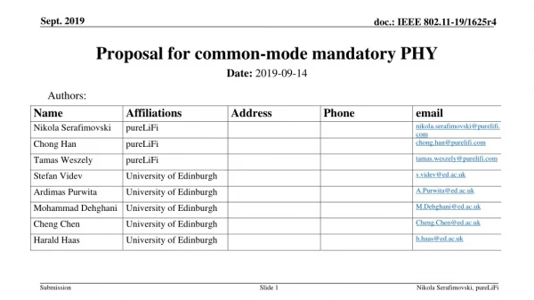 Proposal for common-mode mandatory PHY