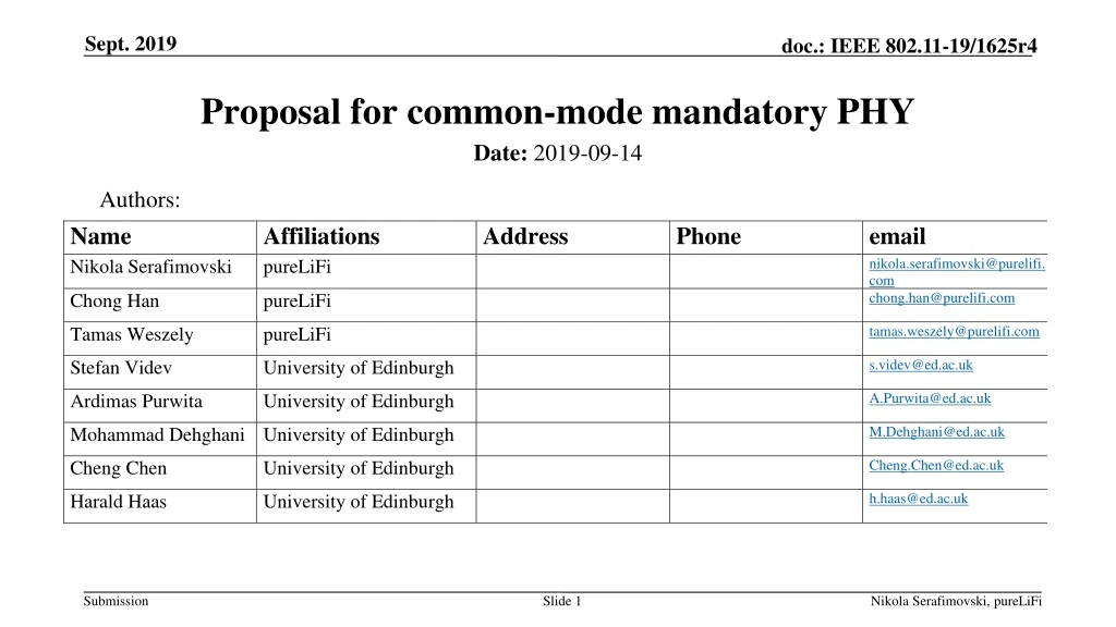 proposal for common mode mandatory phy