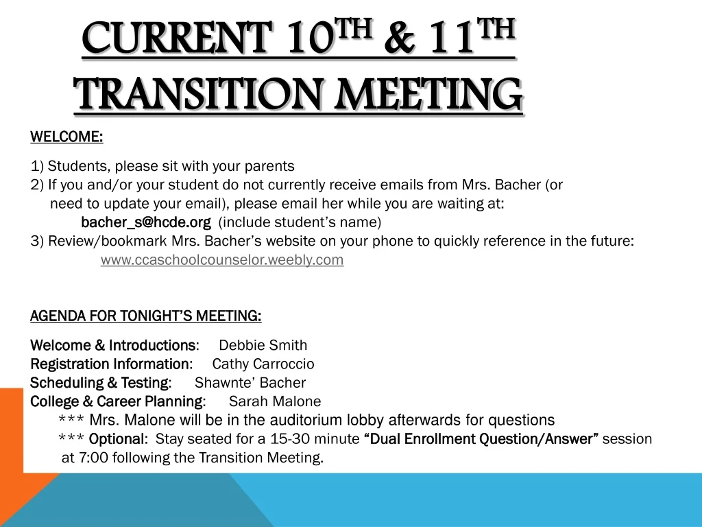 current 10 th 11 th transition meeting