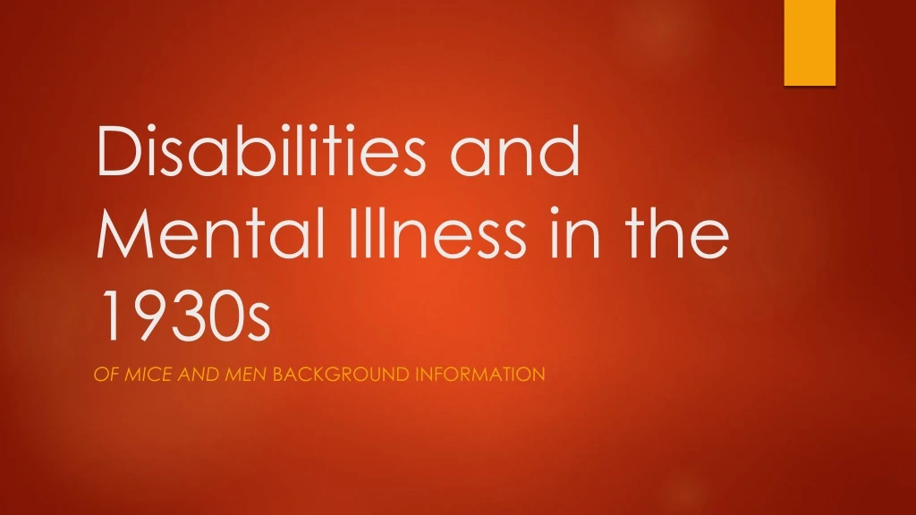 disabilities and mental illness in the 1930s