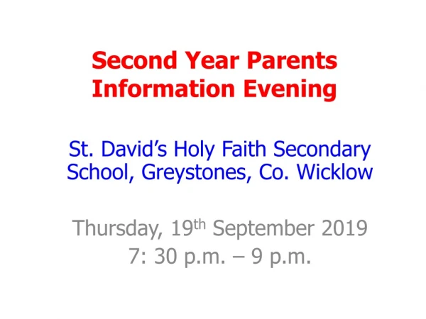 Second Year Parents Information Evening