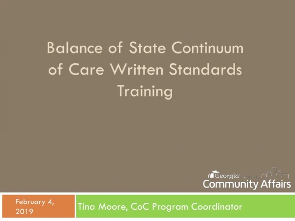 Balance of State Continuum of Care Written Standards Training