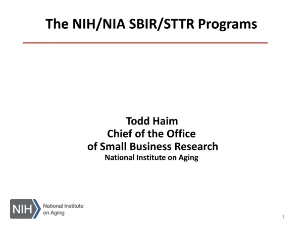 The NIH/NIA SBIR/STTR Programs