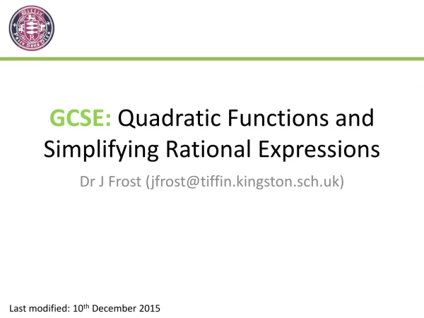 GCSE: Quadratic Functions and Simplifying Rational Expressions