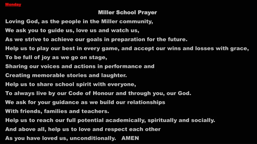 monday miller school prayer loving