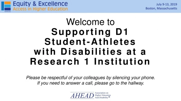 Welcome to Supporting D1 Student-Athletes with Disabilities at a Research 1 Institution
